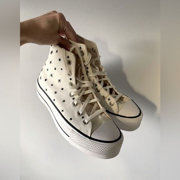 Converse Lift Platform Sneakers Star Embroidered Crystal Energy Beige Size 8 8.5 - Picture 1 of 16